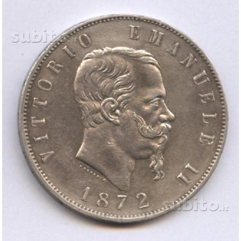 5 lire argento V.E. II 1872 (cinque scudi)